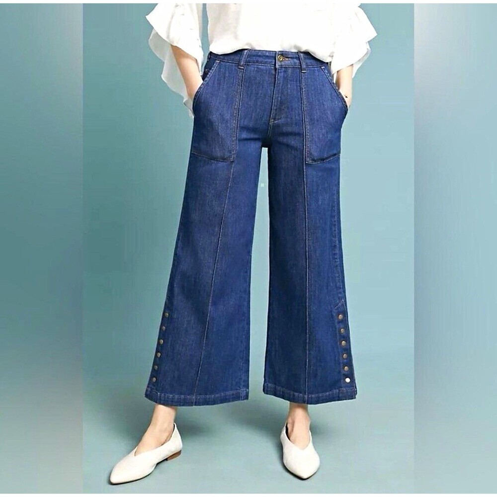 Pilcro and the Letterpress Wide-Leg cropped High Rise jeans snap button 4 Tall